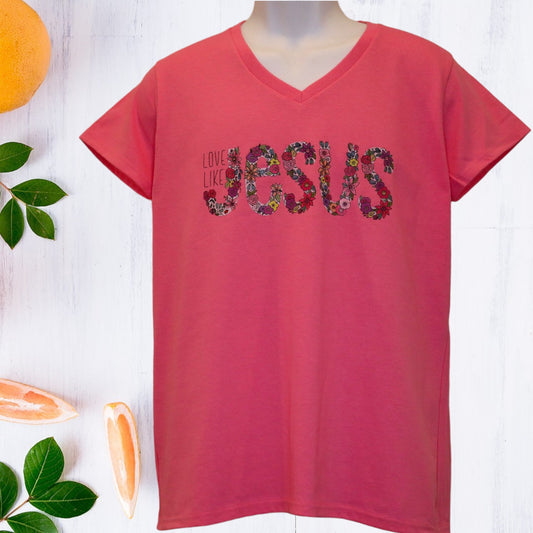 V-neck Love Like Jesus - Pink